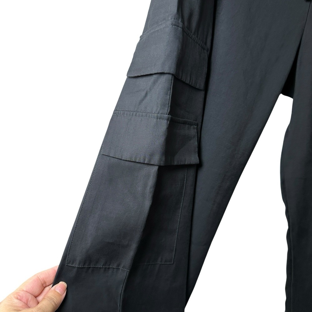 Abercrombie & Fitch Black Cargo Pants L Short Elastic Waist Wide Leg Pockets - Picture 16 of 16